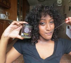 The lady in the picture shows her favorite type of oil.